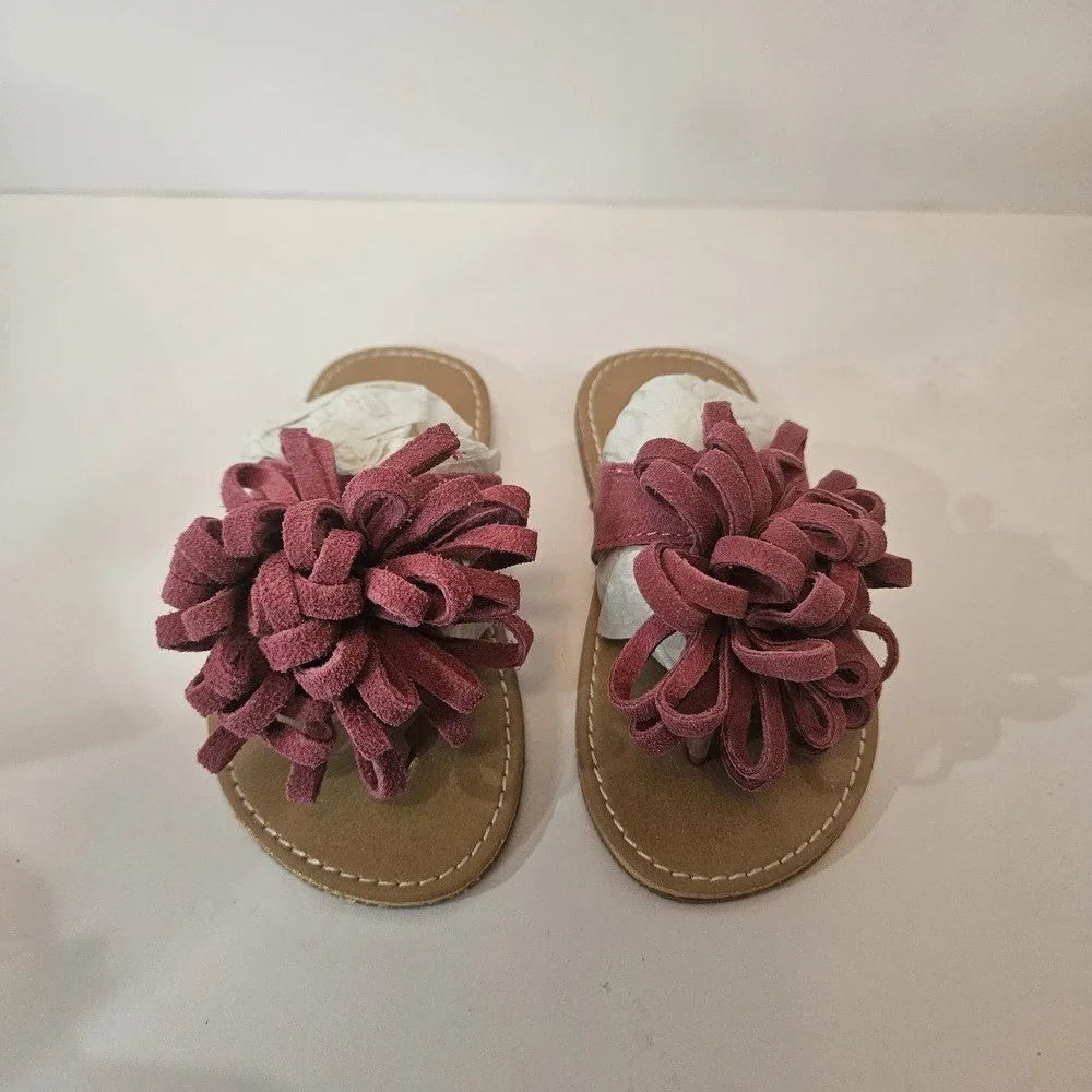 L'Amour Girls Flower Thong Sandal Suede Sz 8 NIB Pink Coquette Core Princess
